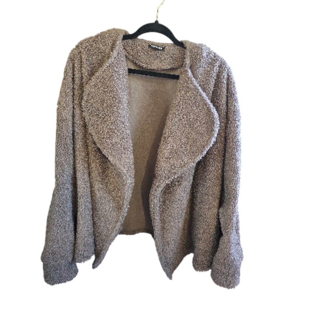 EXPRESS Fuzzy Cozy Open Front Teddy Bear‎ Cardigan Sweater Taupe Brown  XL